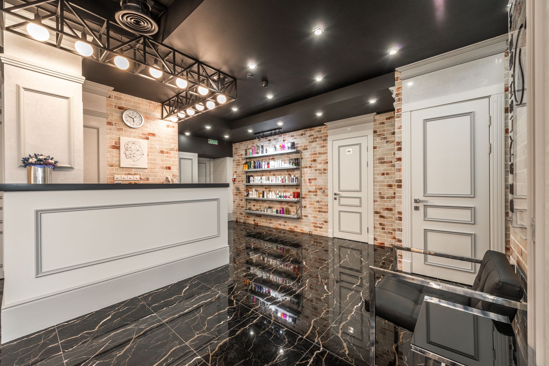 Elegant beauty studio interior with reception